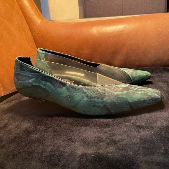 Miista see through clear green leather snakeskin pumps kitten heels - Picture 8 of 15